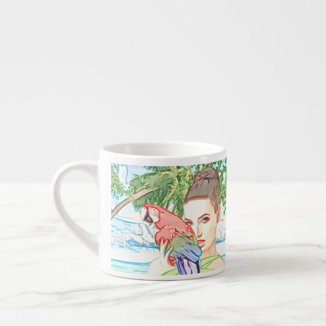 Tasse Expresso Fille avec un perroquet (Gauche)
