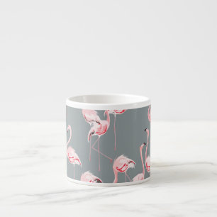 Tasse Expresso Flamant rose Grey : Vintage Motif sans couture.