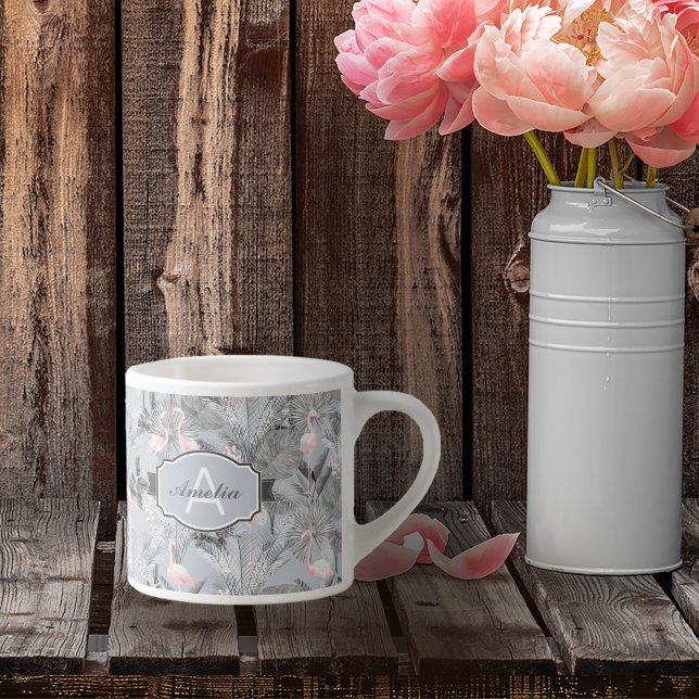 Tasse Expresso Flamant rose Orchidée Tropical Motif Grey ID868 (Créateur téléchargé)