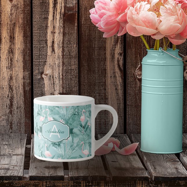 Tasse Expresso Flamant rose Orchidée Tropical Motif Turquoise ID8 (Créateur téléchargé)