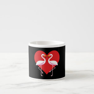 Tasse Expresso Flamants roses blancs mignons rose avec coeur roug
