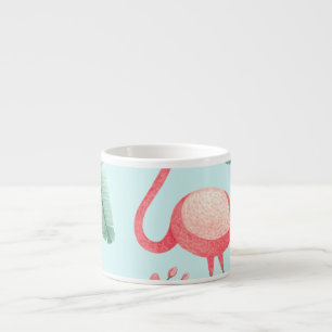 Tasse Expresso Flamants roses Fleurs tropicales Motif aquarelle