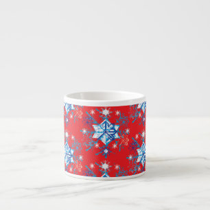 Tasse Expresso Flammes de neige et étoiles rouges et bleues