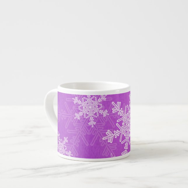 Tasse Expresso Flammes de neige violettes blanches Noël minimalis (Devant gauche)