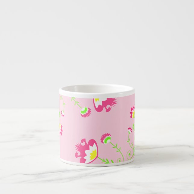 Tasse Expresso Fleur folk rétro et tendance en rose (Devant)
