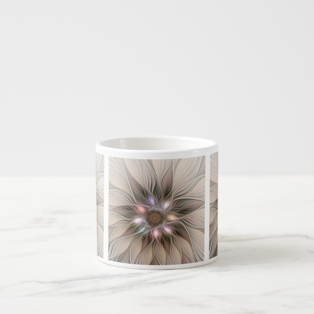 Tasse Expresso Fleur joyeuse Abstrait Beige Brun Floral Fractale (Devant)