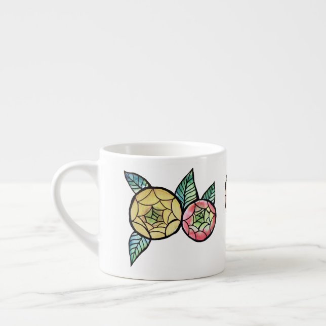 Tasse Expresso Fleur Ranunculus Illustration Fleurs roses mignonn (Gauche)