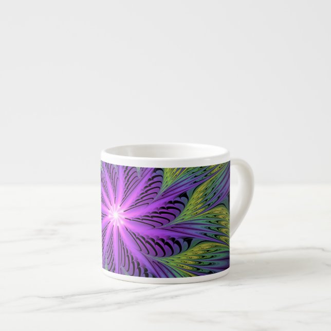 Tasse Expresso Fleuron vert violet Art Abstrait fractal moderne (Devant droit)