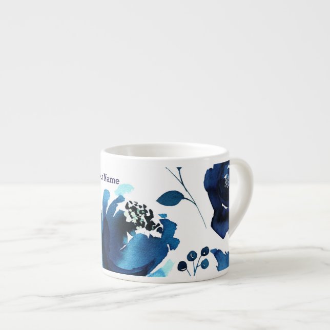 Tasse Expresso Fleurs aquarelles florales bleues élégantes person (Devant droit)