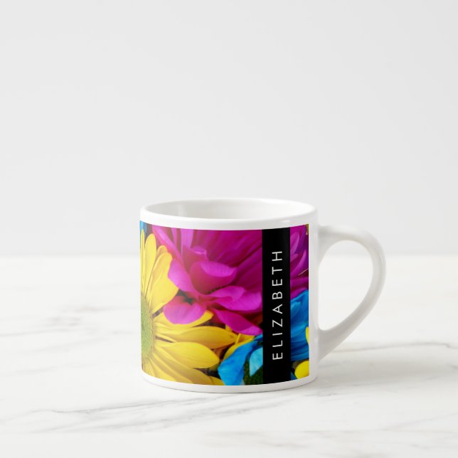 Tasse Expresso Fleurs colorées, Faisées, Boho, Votre Nom (Droite)