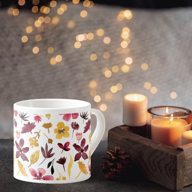 Tasse Expresso Fleurs d'aquarelle en or de Bourgogne (Créateur téléchargé)