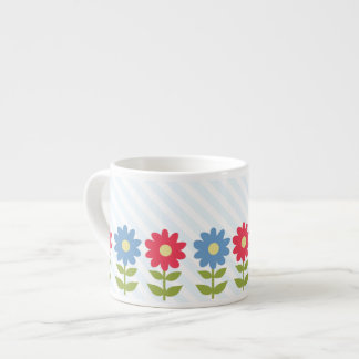 Tasse Expresso Fleurs de printemps rouges et bleues