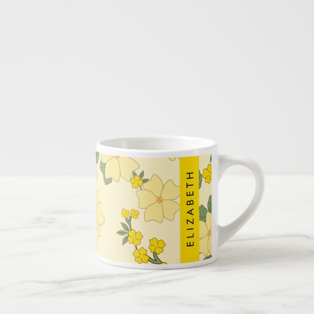 Tasse Expresso Fleurs Jaunes, Motif De Fleurs, Votre Nom (Droite)