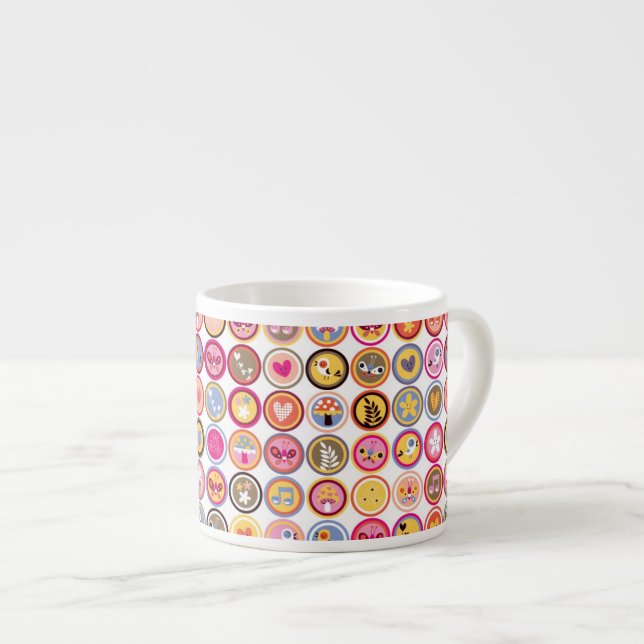 Tasse Expresso fleurs mignonnes, oiseaux, motif de coeurs (Devant droit)