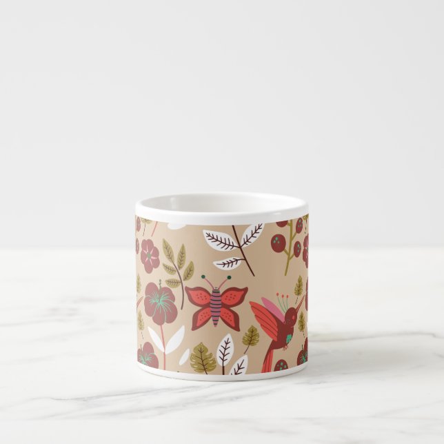 Tasse Expresso Fleurs motifs florales sans soudure, oiseaux, papi (Devant)