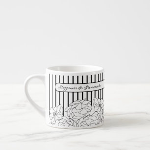 Tasse Expresso Fleurs noires et blanches à rayures