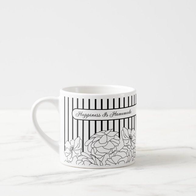 Tasse Expresso Fleurs noires et blanches à rayures (Gauche)