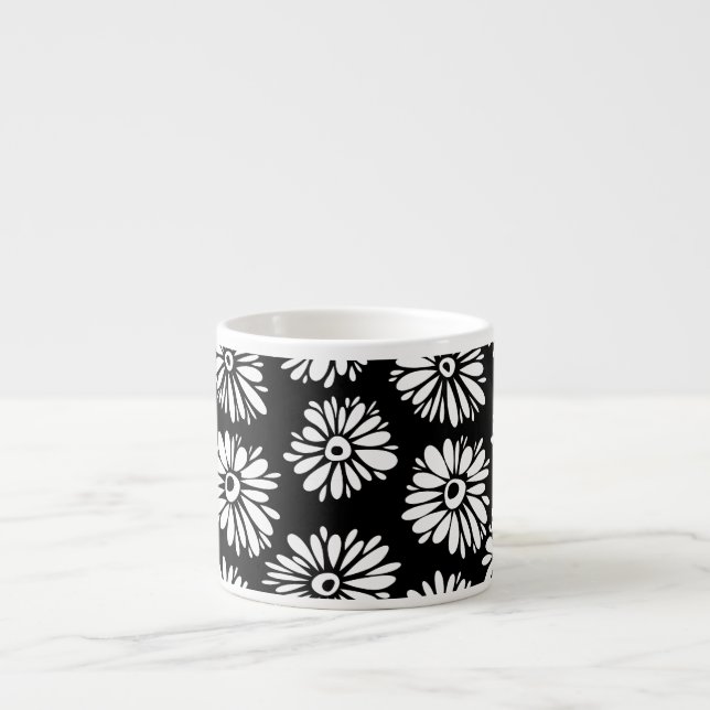 Tasse Expresso Fleurs noires et blanches funky (Devant)