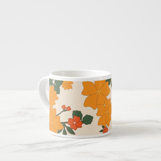 Tasse Expresso Fleurs Oranges, Motif Floral, Motif De Fleurs (Devant gauche)