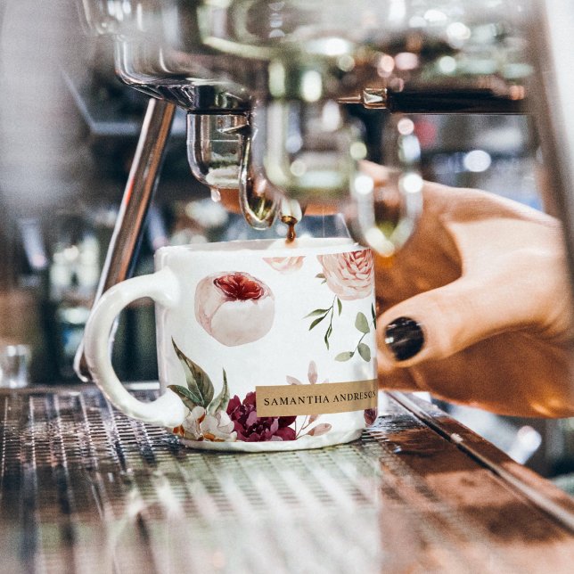 Tasse Expresso Fleurs Pastel Modernes & Cadeau Personnalisé Kraft (Créateur téléchargé)