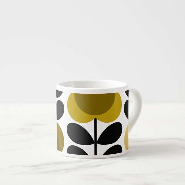 Tasse Expresso Fleurs Ravissantes Rtro, Gris Jaune (Devant droit)