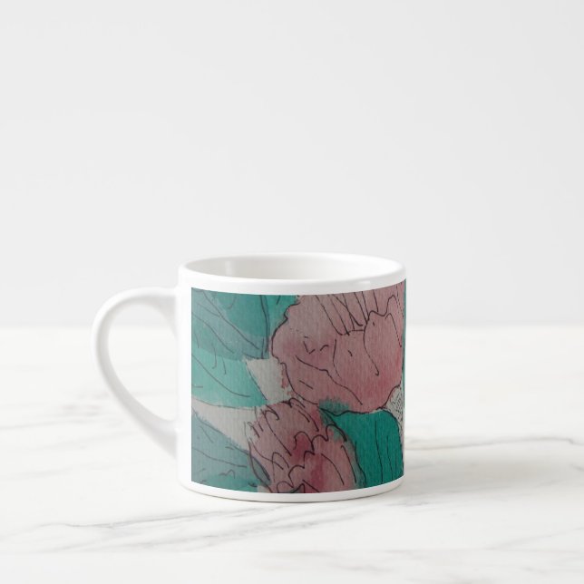 Tasse Expresso fleurs roses et feuilles contemporaines (Gauche)