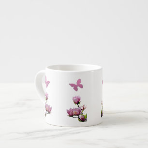 Tasse Expresso Fleurs roses et papillons