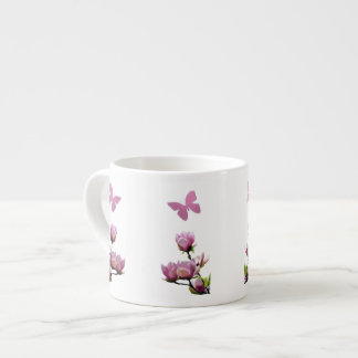 Tasse Expresso Fleurs roses et papillons