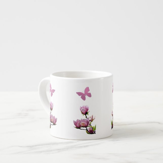 Tasse Expresso Fleurs roses et papillons (Devant gauche)