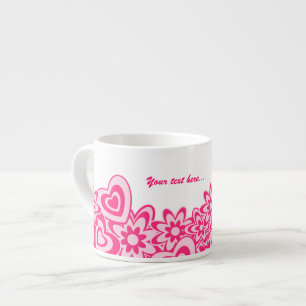 Tasse Expresso Fleurs roses mignonnes et coeurs avec un nom