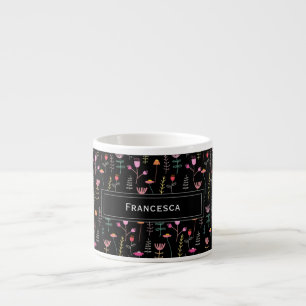 Tasse Expresso Fleurs sauvages de néon, monogramme personnalisé
