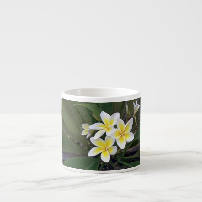 Tasse Expresso Fleurs tropicales assez blanches et jaunes (Devant)