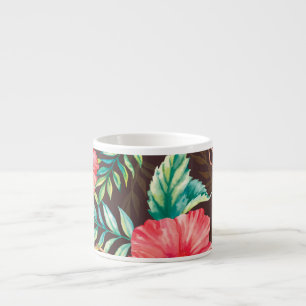 Tasse Expresso Fleurs tropicales colorées Arrière - plan foncé