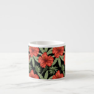 Tasse Expresso Fleurs tropicales rouges sans coutures motif vert