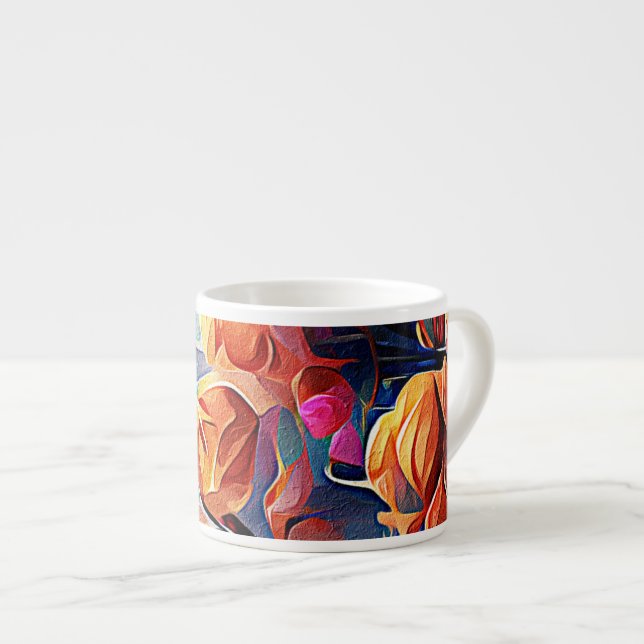 Tasse Expresso Floral Abstract Art Orange Red Blue Flowers (Devant droit)