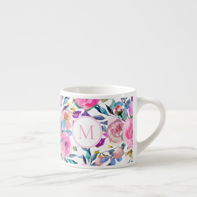 Tasse Expresso Floral rose monogramme (Droite)