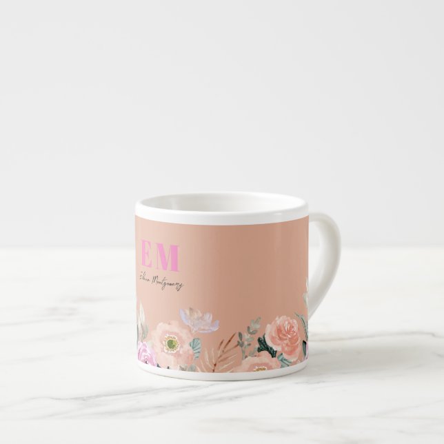Tasse Expresso Floral rose monogramme (Devant droit)