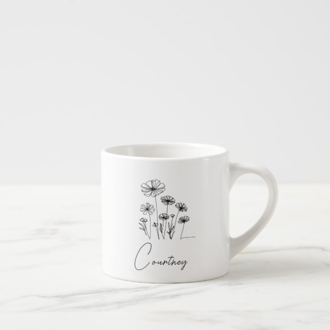 Tasse Expresso Floraux doux, nom personnalisé (Droite)