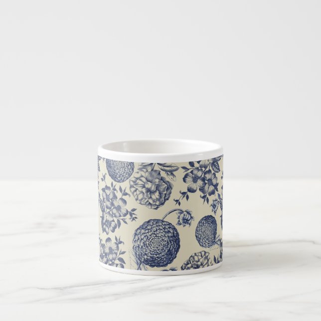 Tasse Expresso Flore d'impression florale de fleurs bleues antiqu (Devant)