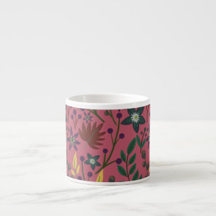 Tasse Expresso Flore sans couture motif fleurs rose feuille branc