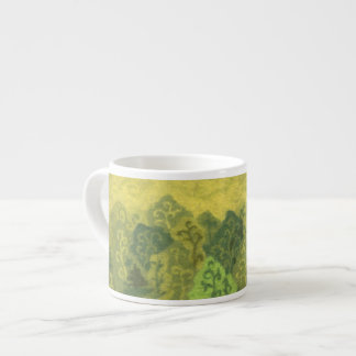 Tasse Expresso Forêt d'été, peinture en laine, arbres vert & jaun