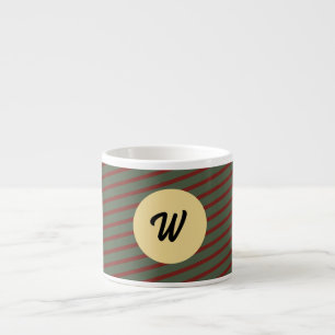 Tasse Expresso Forêt verte et rayures bordeaux Monogramme