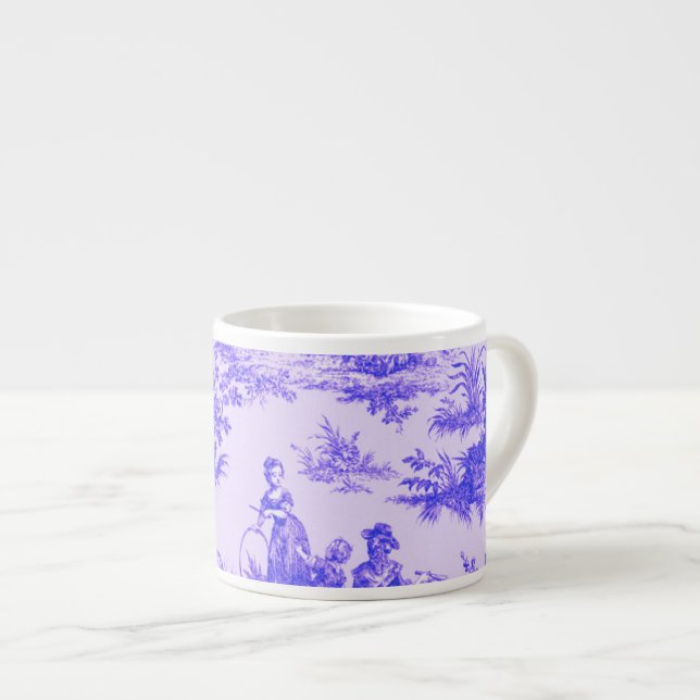 Tasse Expresso Française toile de jouy bleu et blanc élégant (Devant droit)