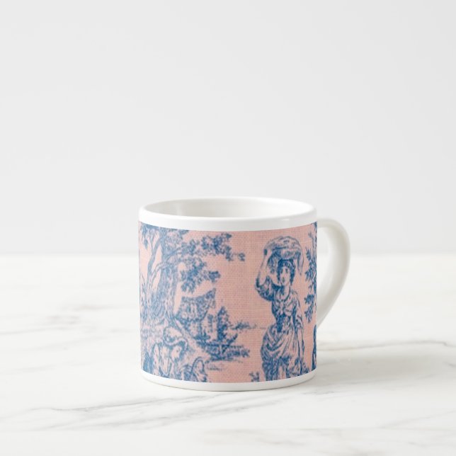 Tasse Expresso French toile de jouy bleu et rose élégant (Devant droit)