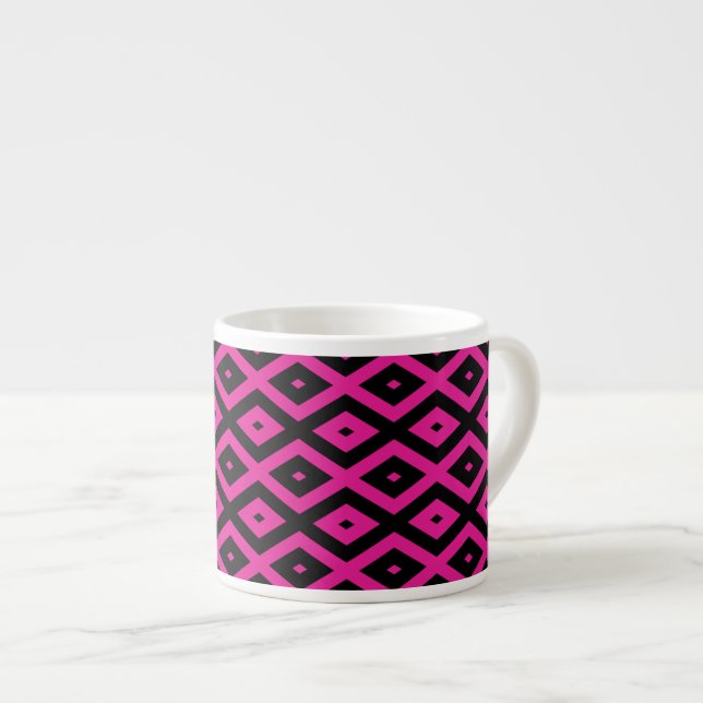 Tasse Expresso Fuchsia et motif de diamants noirs (Devant droit)