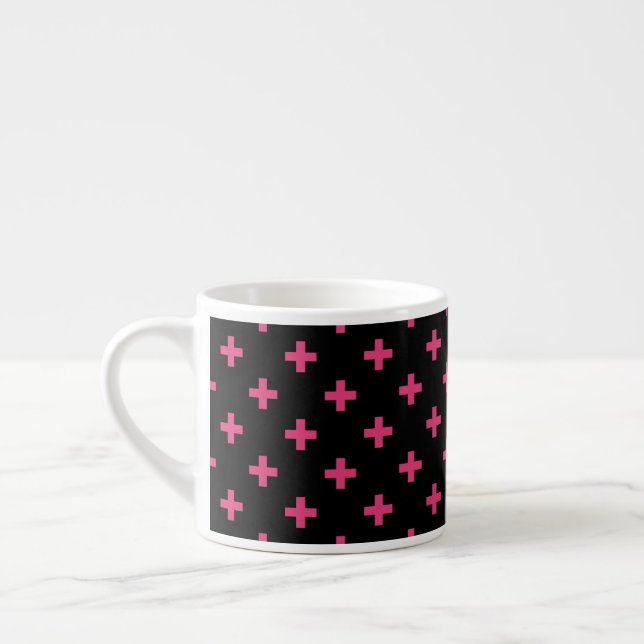 Tasse Expresso Fuchsia polka croise sur noir (Gauche)