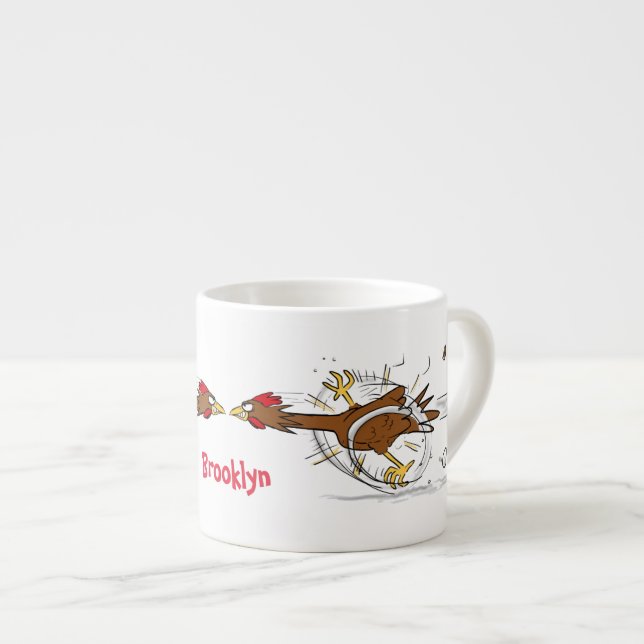Tasse Expresso Funny running cool chicken cartoon illustration (Devant droit)