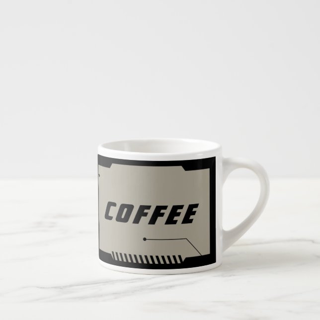 Tasse Expresso Futur SciFi Espace, Cadres Noirs sur Beige  (Droite)