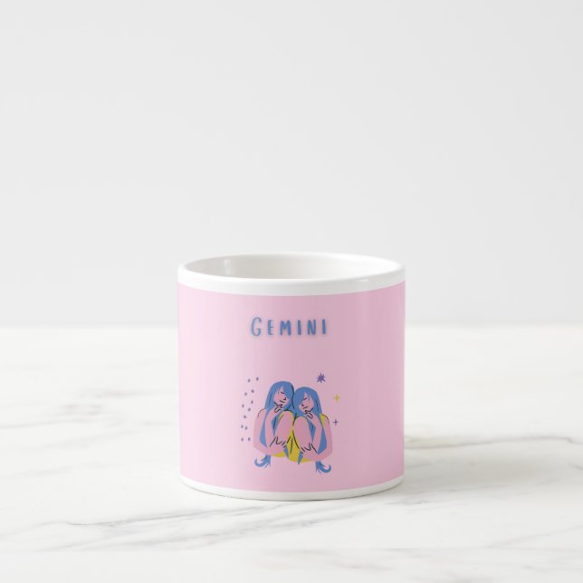 Tasse Expresso Gémeaux rose, zodiaque, impression de signe du zod (Devant)