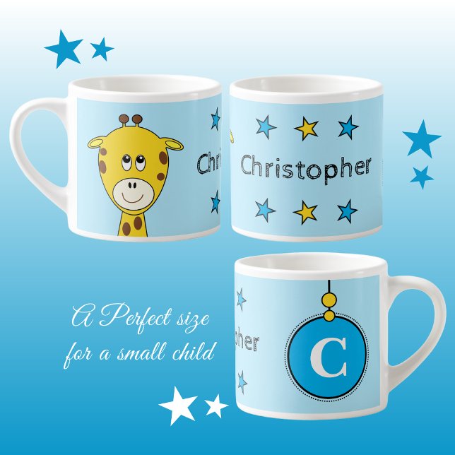 Tasse Expresso Ggirafe bleu jaune avec étoiles enfant (Créateur téléchargé)